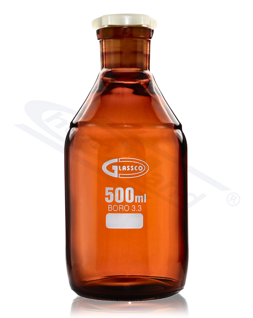 butelka z BORO 3,3 00500 WS 24/29 ORANŻOWA SiO2>80,5% GLASSCO korek PE