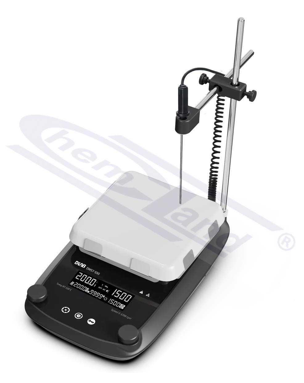 mieszadło magnetyczne DMS7-550M 184x184mm, PORCELANA, z grzaniem 550oC LCD, zakres prędkości 100-1500 obr./min