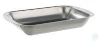 Evaporating dish w. rim, 18/10 steel, 240x160x45mm