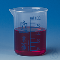 Beaker, low form, PP, 25 ml : 5 ml, grad. blue