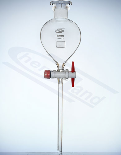 rozdzielacz gruszkowy z korkiem PP szlif 19/26 kran PTFE0250ml
