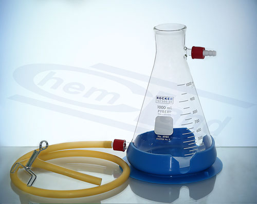 kolba filtracyjna do korka 1000ml, 2 x tubus. podkładka, wąż, zaciski PYREX