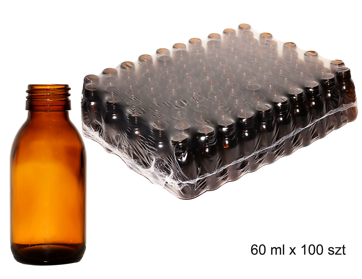 butelka szklana farmaceutyczna oranż 0060ml bez nakrętki op.zbior.100 szt cena dot.szt