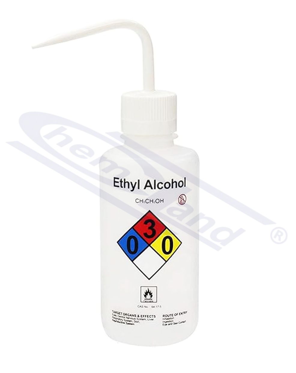 tryskawka z nadrukiem ETHYL ALCOHOL 0500ml, nakrętka 28mm, z odpowietrzeniem SELF-VENTING, CHEMLAND