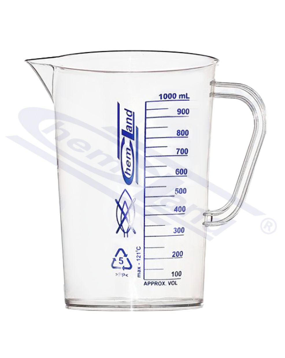 zlewka z uchem  PP skala niebieska 0100ml Chemland