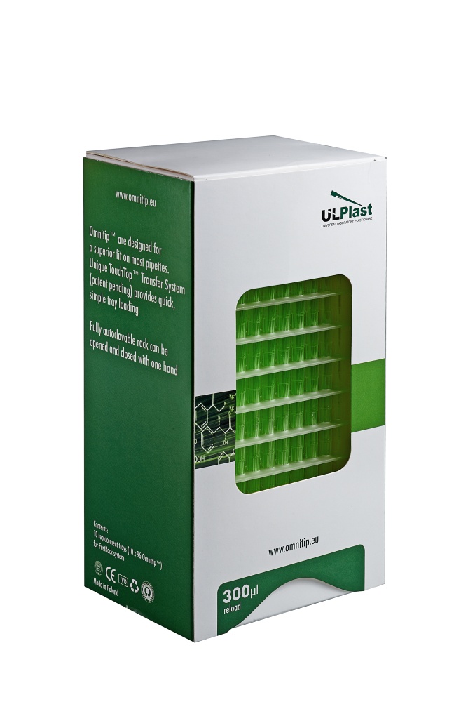 końcówki Omnitip do pipet , poj. 1-300 µl, dł. 58,5 mm, bezbarwne, stos Reload, op.10x96=960szt