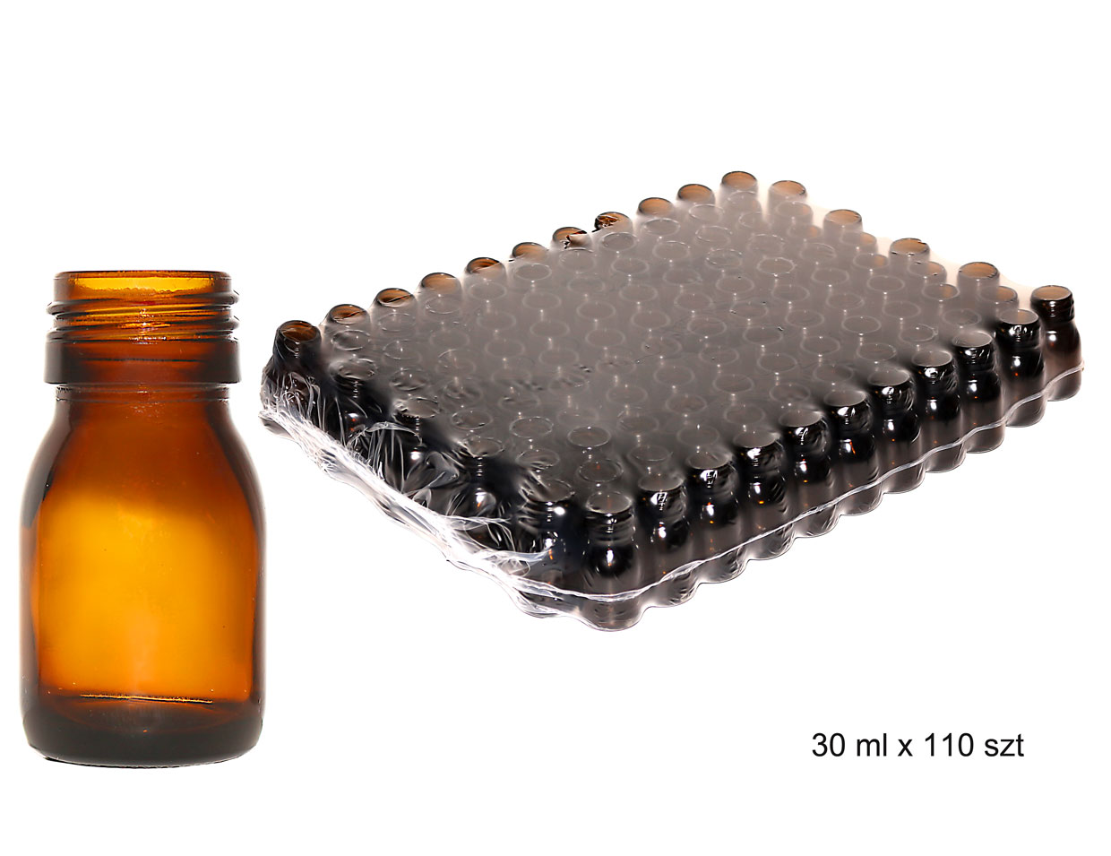 butelka szklana farmaceutyczna oranż 0030ml bez nakrętki op.zbior.110 szt cena dot.szt