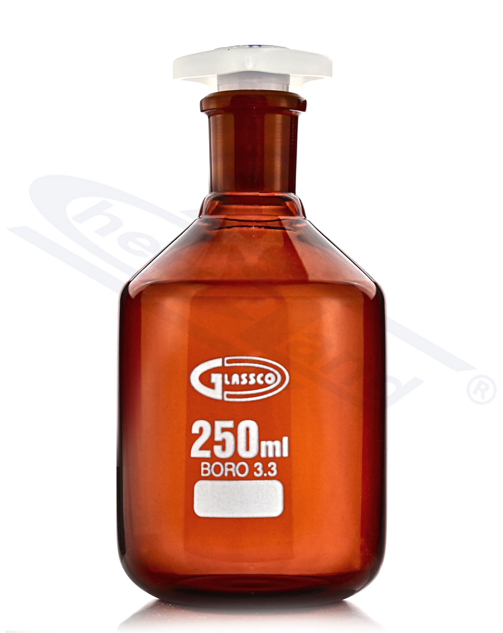 butelka z BORO 3,3 00250 WS 19/26 ORANŻOWA SiO2>80,5% GLASSCO korek PE
