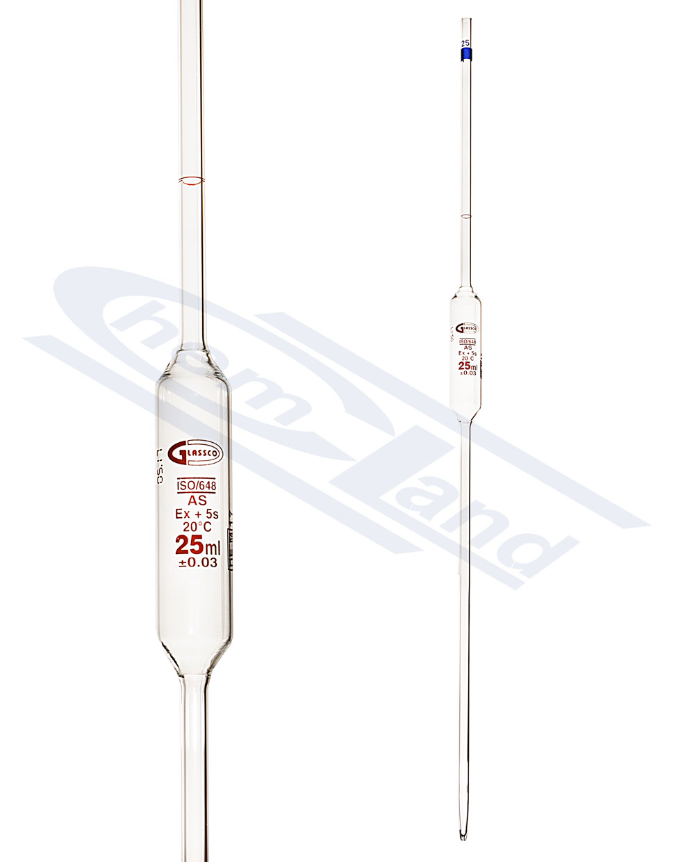 pipeta jednomiarowa kl AS certyfikat  25ml GLASSCO, skala brązowa