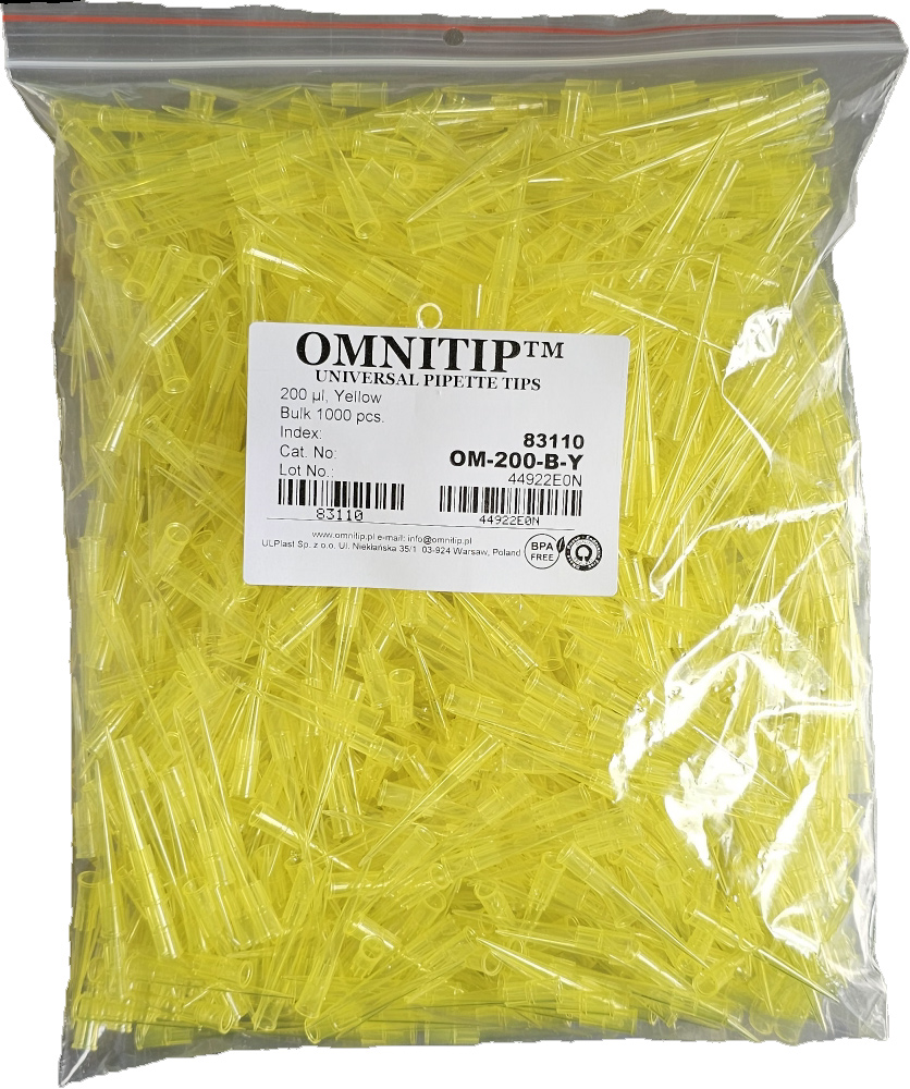 końcówki Omnitip do pipet, poj. 1-200 µl, dł. 49,5 mm, żółte, pakowane w worku, op.1000szt