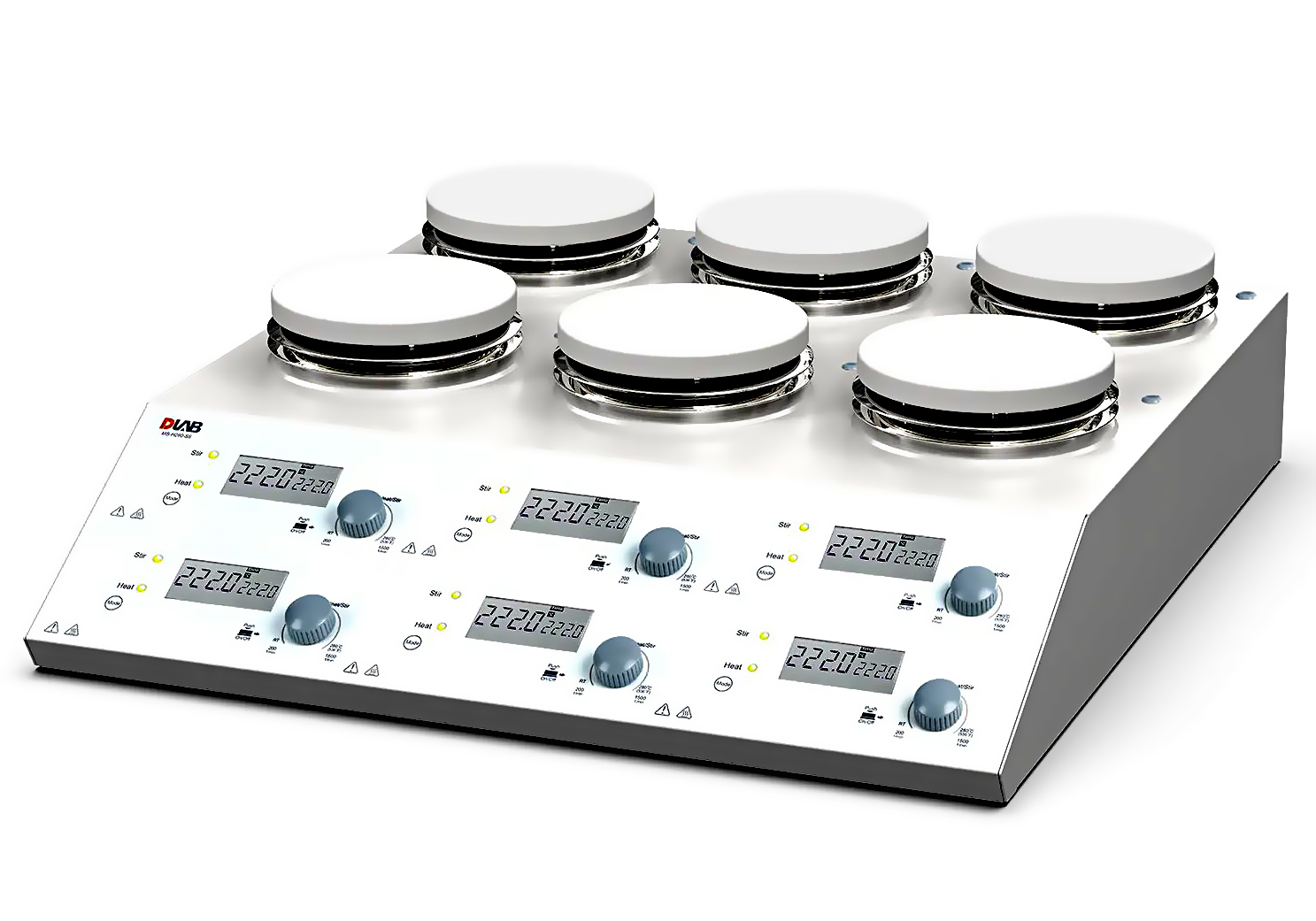 mieszadło magnetyczne MS-H280-S6, 6 miejscowe z grzaniem 280oC LCD, PORCELANA, , zakres prędkości 200-1500 obr./min DLAB