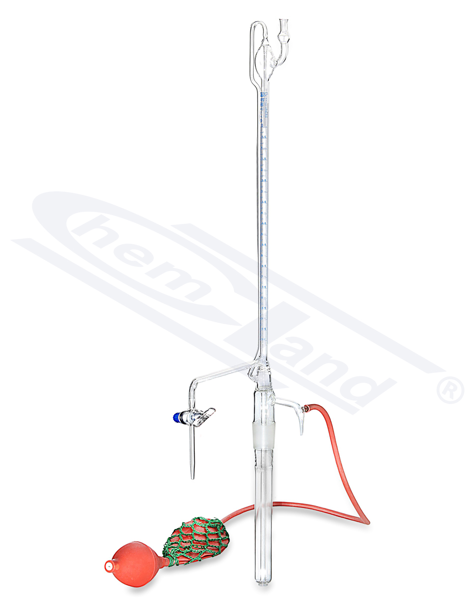 biureta Pelleta z gruszką CHEMLAND NEW LINE 1xkran szklany 50 kl AS 0,20 z paskiem