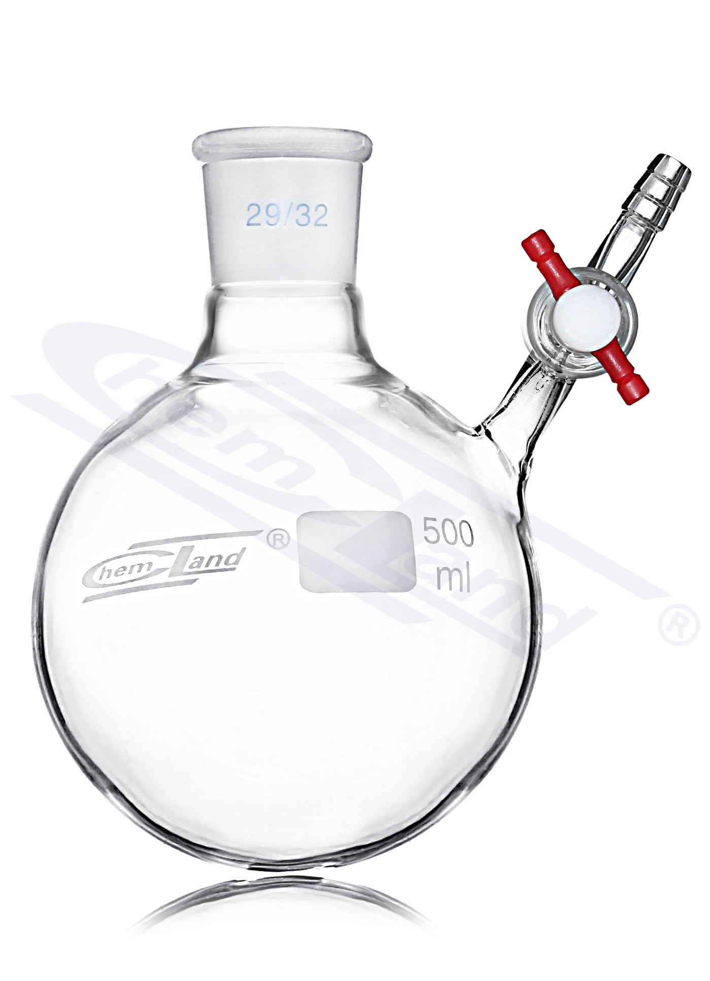 kolba okrągłodenna Schlenka 050ml, szlif 29/32, z kranem PTFE CHEMLAND