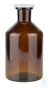 Bottles, conical shoulder narrow neck, amber glass, with stopper of polyethylene