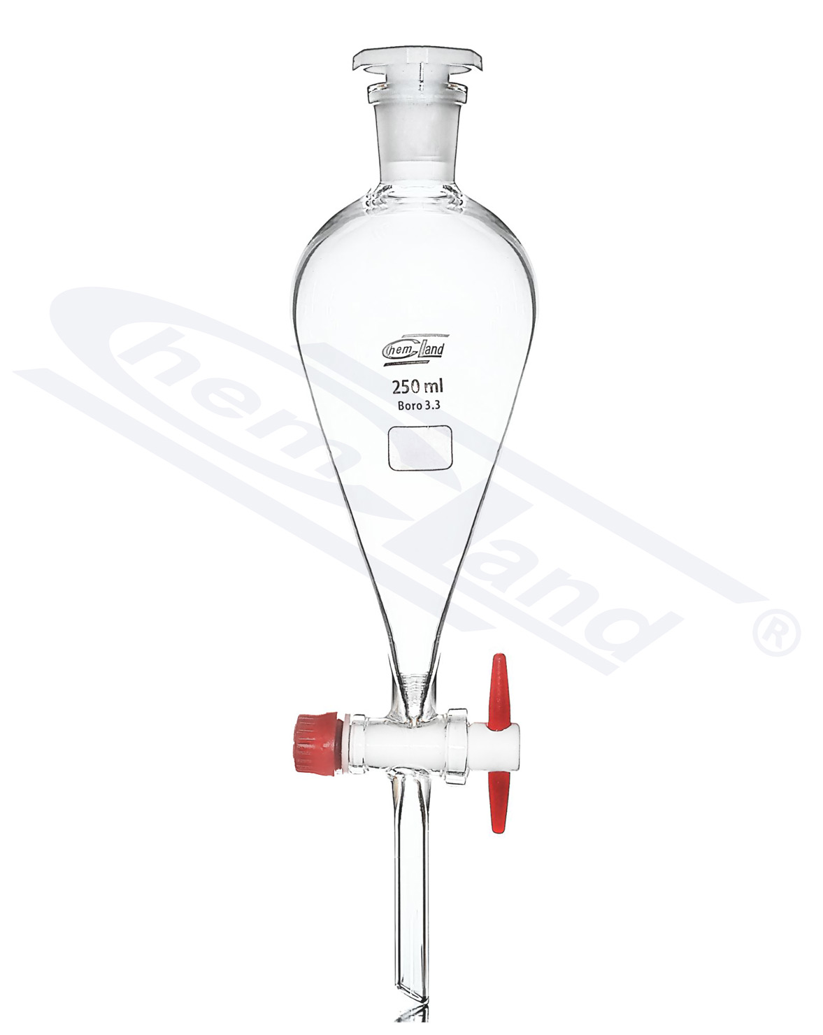 rozdzielacz stożkowy Squiba szlif 29/32 kran PTFE 0500ml CHEMLAND NEW LINE