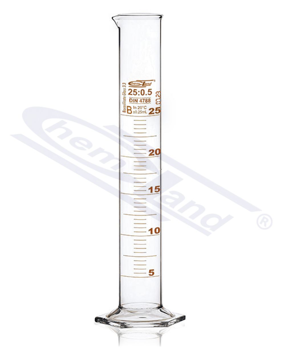 cylinder miarowy CHEMLAND NEW LINE Kl B sk. brąz 0025 ml stopa szk sześciokatna