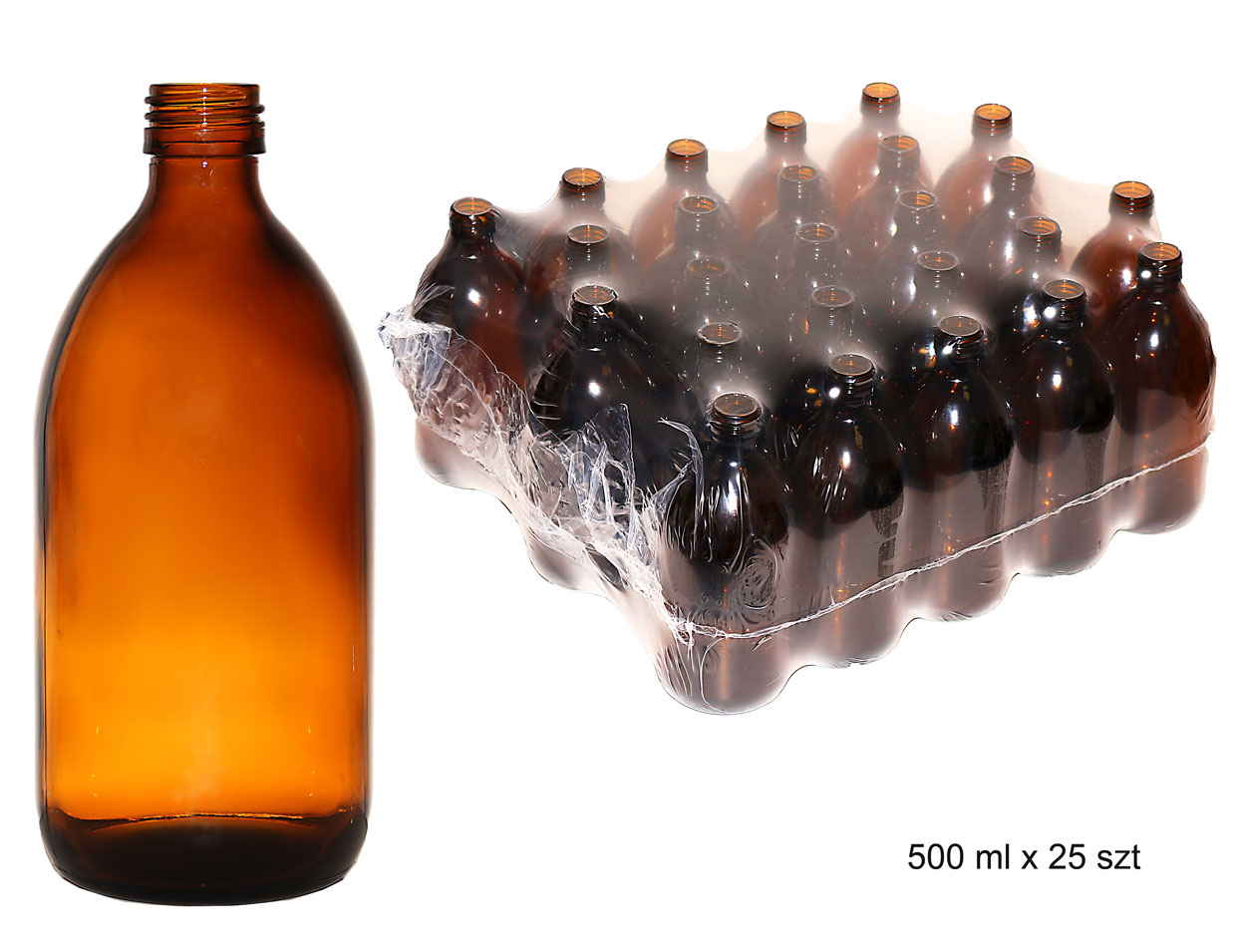 butelka szklana farmaceutyczna oranż 0500ml bez nakrętki op.zbior. 25 szt cena dot.szt
