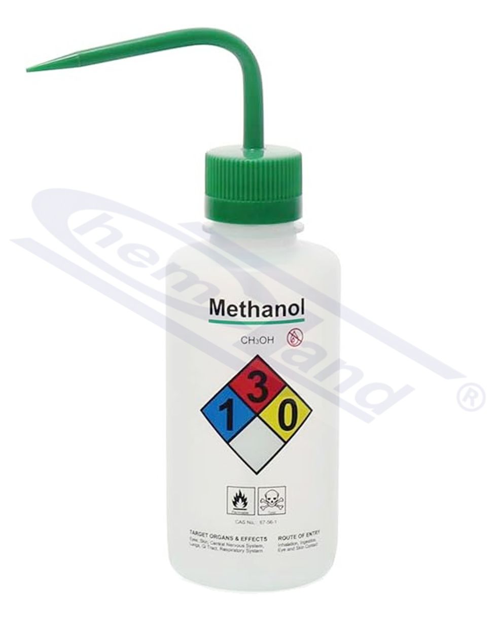tryskawka z nadrukiem METHANOL 0500ml, nakrętka 28mm, z odpowietrzeniem SELF-VENTING, CHEMLAND