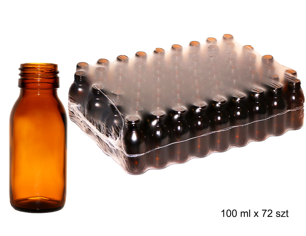 butelka szklana farmaceutyczna oranż 0100ml bez nakrętki op.zbior. 72 szt cena dot.szt