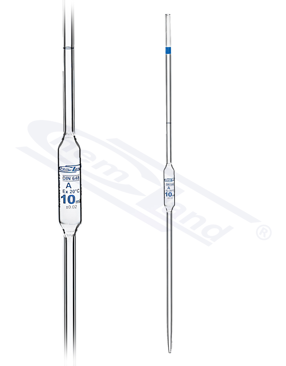 pipeta jednomiarowa CHEMLAND NEW LINE 010 kl A cert.serii, sk. Niebieska