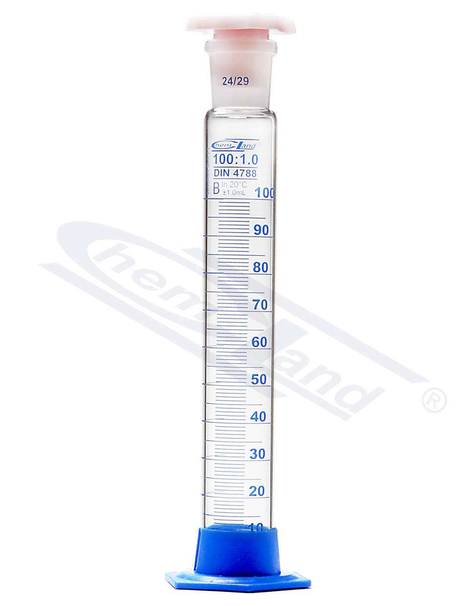 cylinder miarowy CHEMLAND NEW LINE z korkiem PP + stopa PP 0100ml klasa B