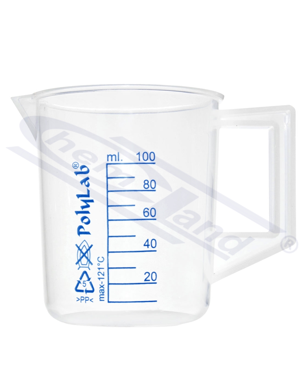 zlewka z uchem skala niebieska malowana 0100ml