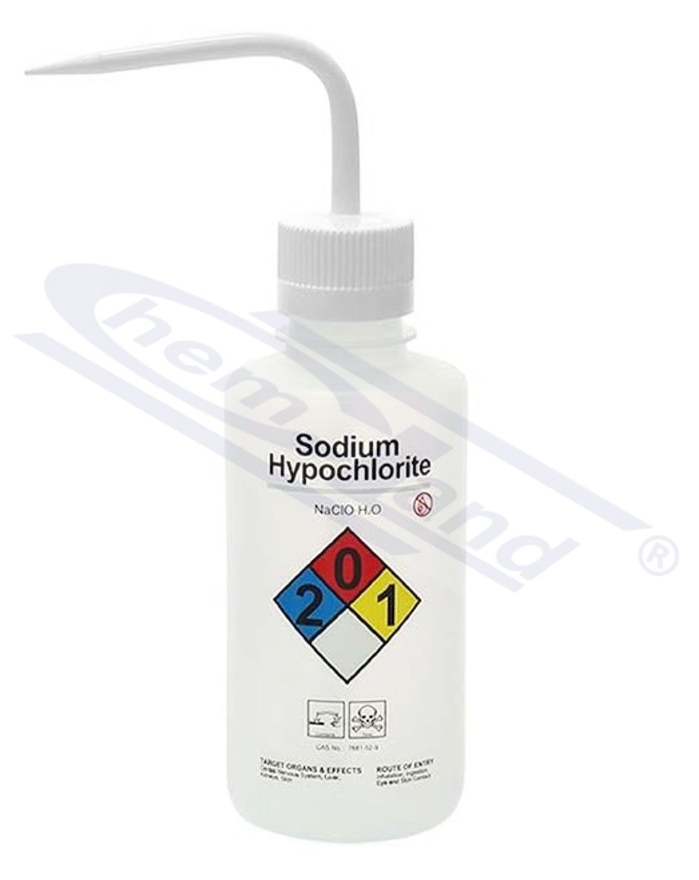 tryskawka z nadrukiem SODIUM HYPOCHLORITE 0500ml, nakrętka 28mm, z odpowietrzeniem SELF-VENTING, CHEMLAND