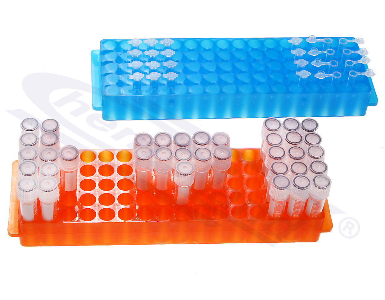 Statyw Top-Rack na probówki typu Eppendorf, 80-miejsc, 1,5/2,0 ml oraz 60 miejsc 0,2 ml €“ dwustronny, POMARAĹCZOWY