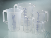 Industrial measuring jug, with closed handle