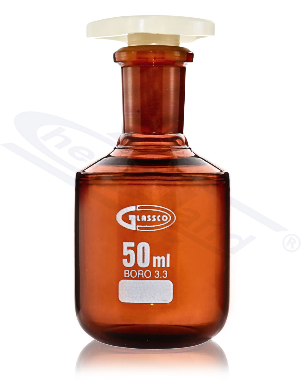 butelka z BORO 3,3 00050 WS 14/23 ORANŻOWA SiO2>80,5% GLASSCO korek PE