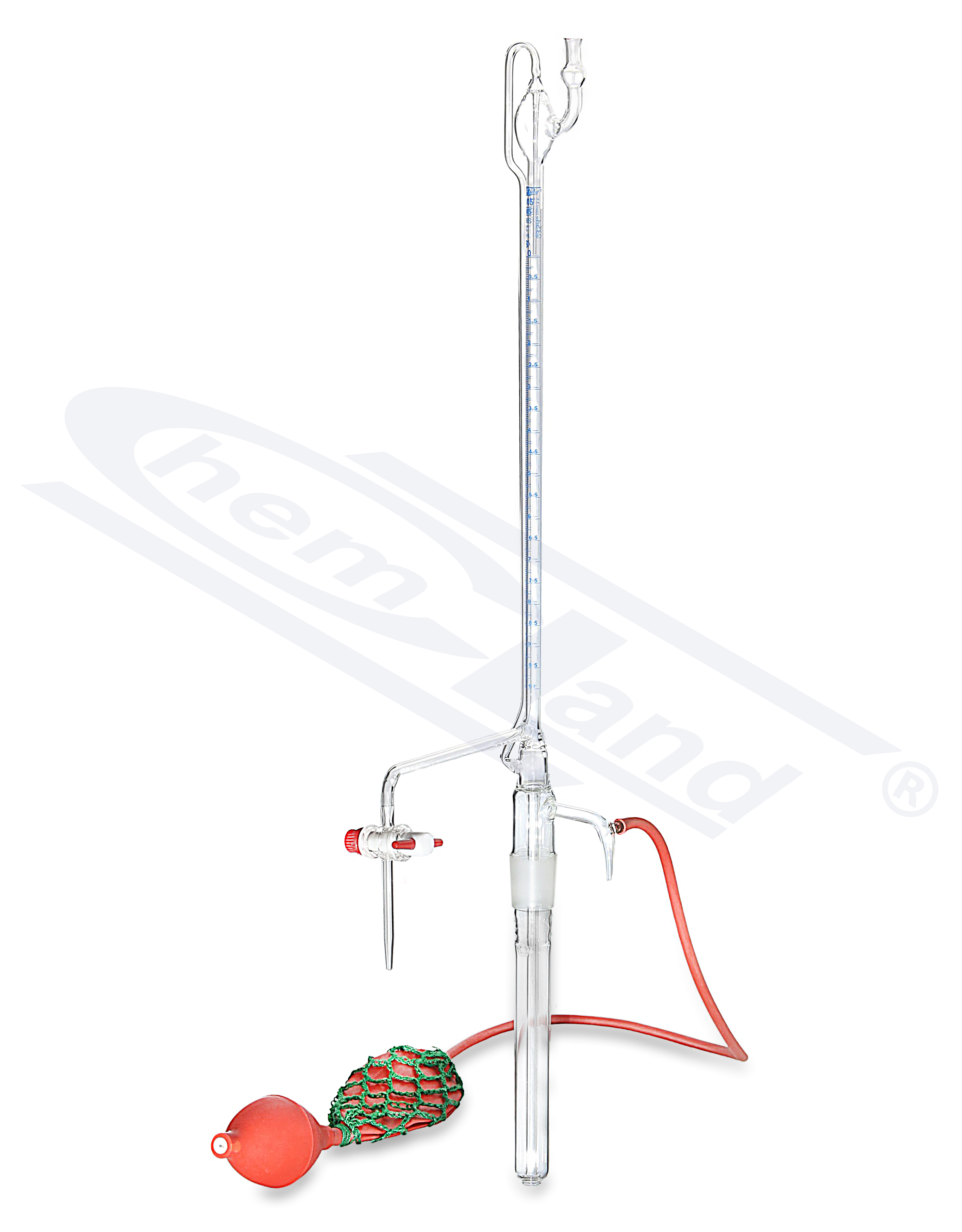 biureta Pelleta z gruszką CHEMLAND NEW LINE 1xkran PTFE 25 kl AS 0,10 z paskiem