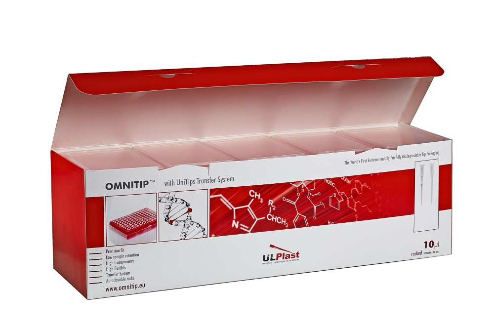 końcówki Omnitip do pipet , poj. 0,5-10 µl. dł 38 mm, bezbarwne, w pudełku typu rack, op.10x96=960szt