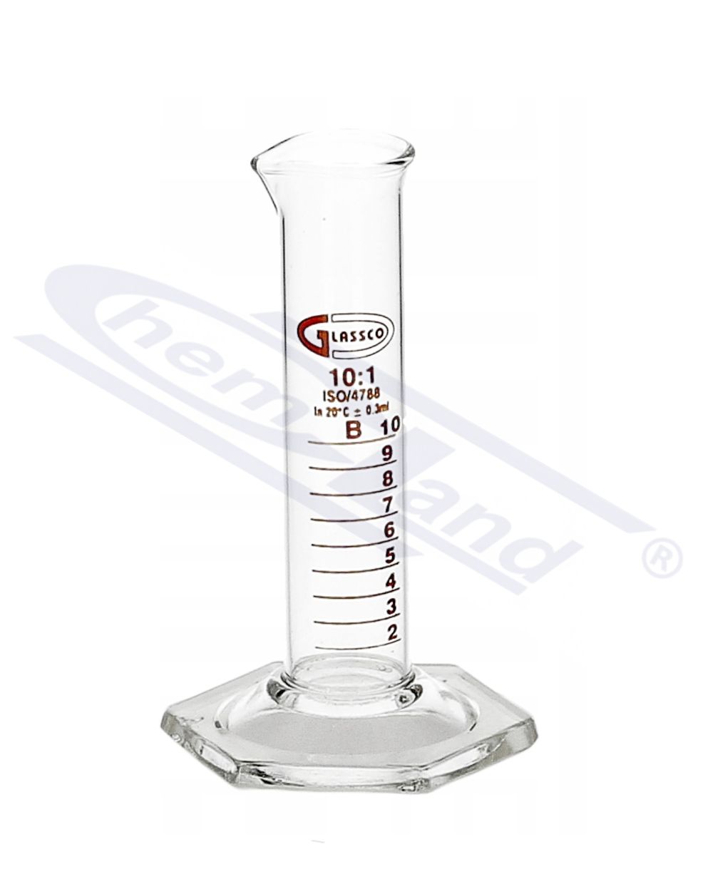 cylinder NISKI 0010ml Kl.B stopa szklana sześciokątna sk.brąz
