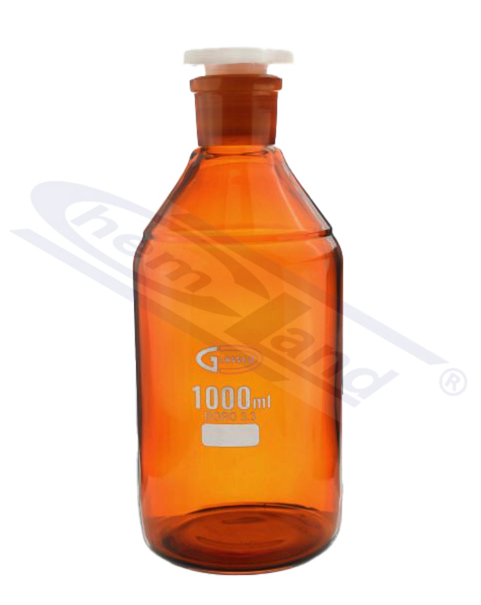 butelka z BORO 3,3  01000  WS 29/32 ORANŻOWA  SiO2>80,5% GLASSCO korek PE