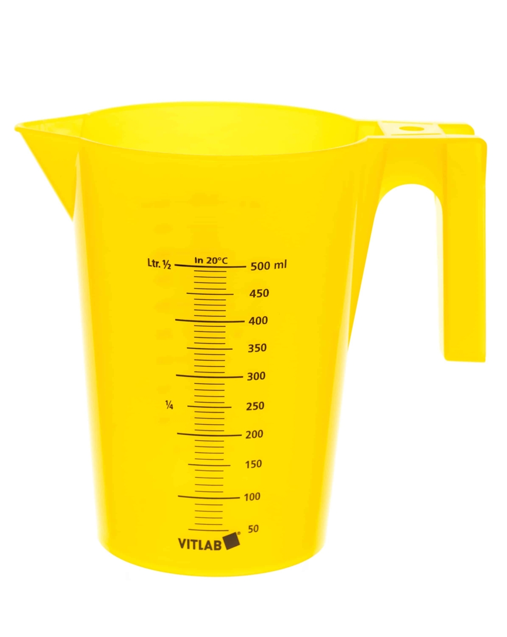 zlewka żółta z uchwytem PP,nadrukowaną obustronnie podziałką  poj. 500ml