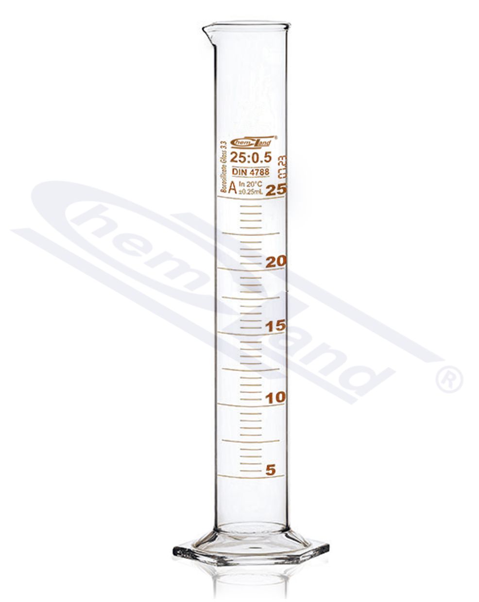 cylinder miarowy CHEMLAND NEW LINE Kl A sk. Brązowa CERTYFIKAT 0025ml st.szkło